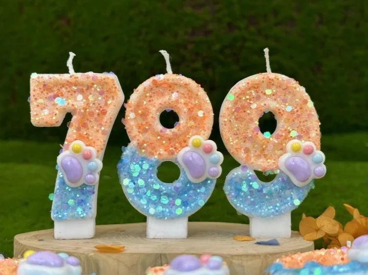 Hundepfoten, digitale Geburtstagskerzen, Farbverlauf, Pailletten, Kuchen, Party-Dekoration, Geburtstagsfeier, Hochzeitsgeschenke, Jungen und Mädchen – Detail 5