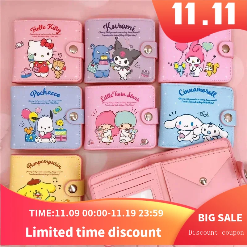 

Sanrio Kawaii Hello Kitty Cinnamoroll My Melody New Pu Casual Money Bag Coin Purse Card Holder Wallet With Buttons Christmas