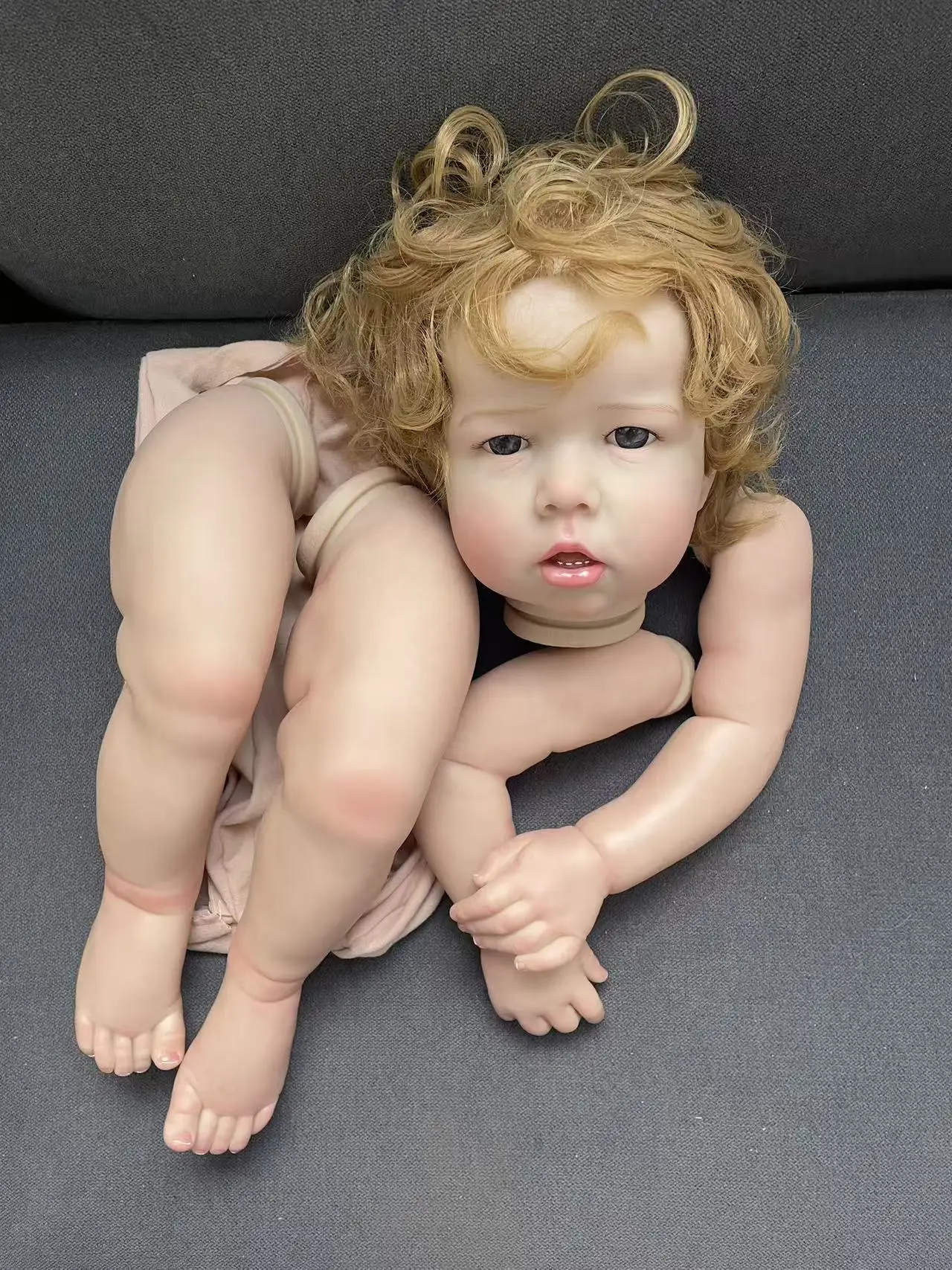 28inches Unssembly DIY Doll Kit Reborn Liam with Hand Painted 3D Skin Hand Rooted Gold Hair Lifelike Doll Parts with Cloth Body
