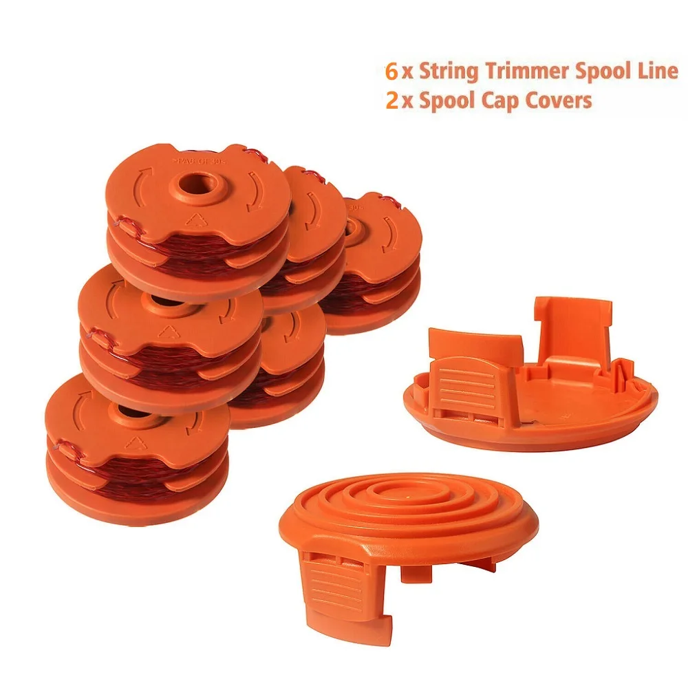 

16ft Nylon Replacement Spools for WA0007 WG116 WG119 Trimmers 6+2 Pack with Cap Covers for Enhanced Protection