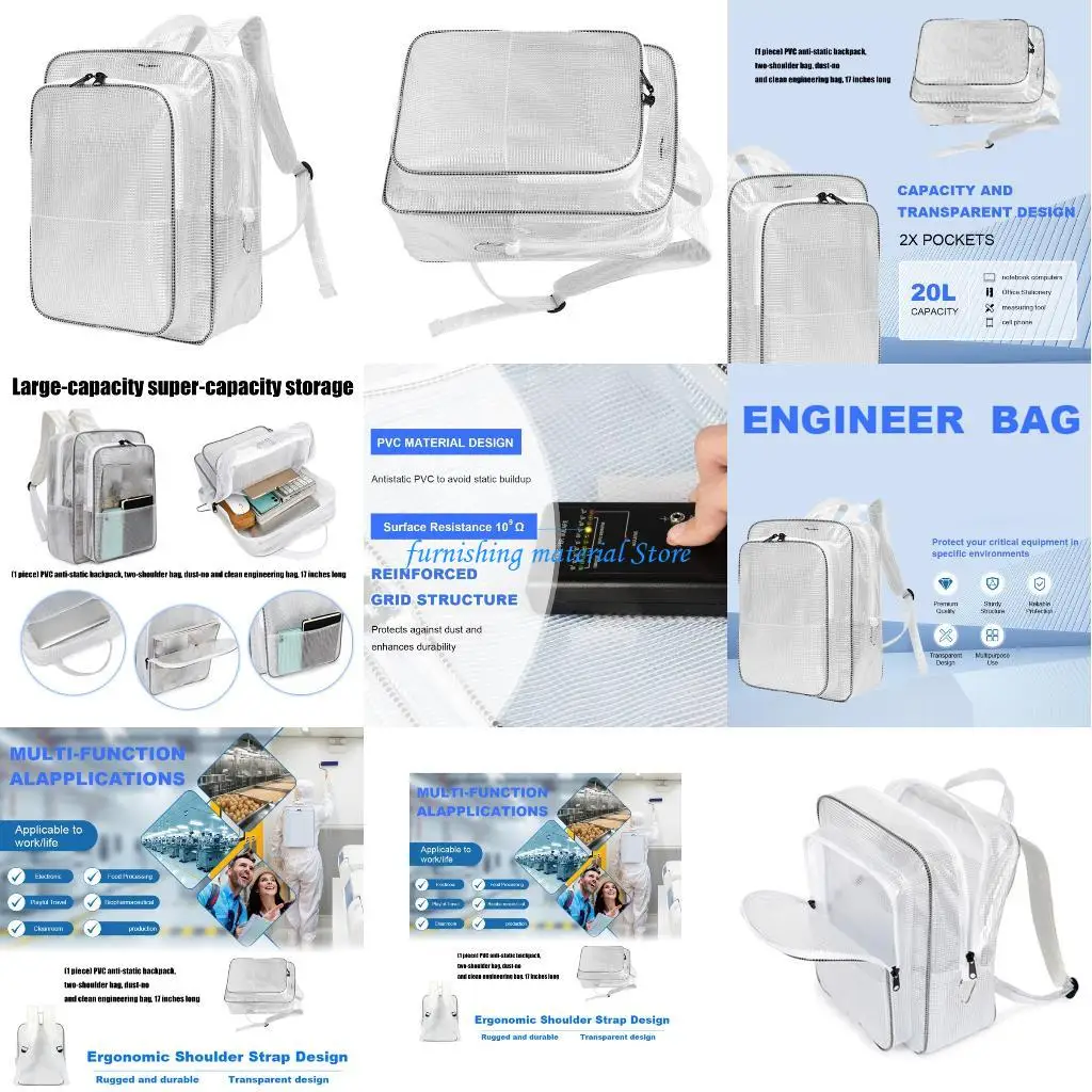 

Y5GD Engineer Bag Clear Cleanroom Tool Backpack Simple Workbag Storage Bag