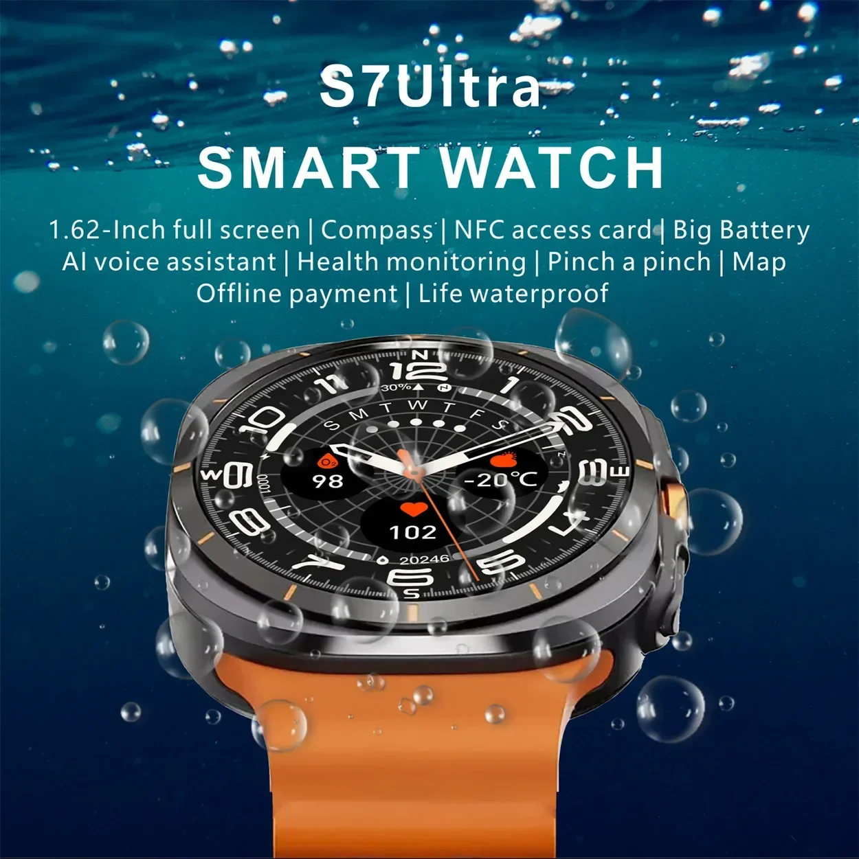 New S7 Ultra Smartwatch Bluetooth HD Call 750MAh Battery Heart Rate Blood Oxygen Health Monitor Multi-Motion Compass Smart Watch