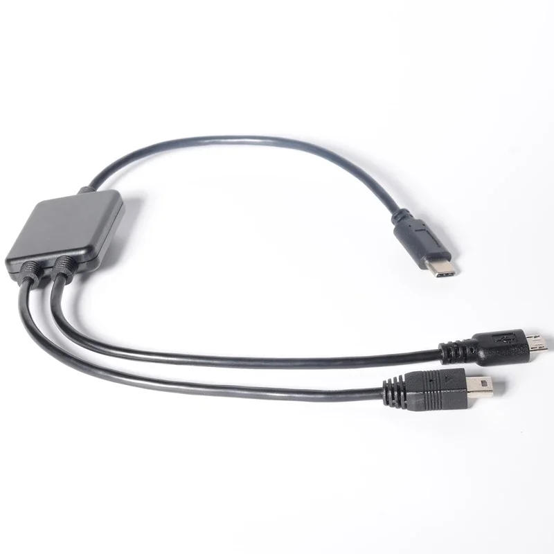USB 3.1 Type C Male to Micro USB Male + Mini USB Male 2 в 1 Зарядный кабель - черный (40 см/1,3 фута)