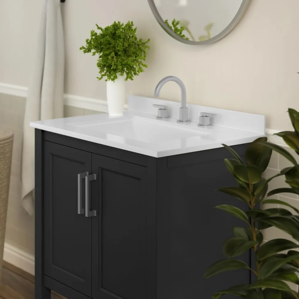 Bathroom Vanity with Sink Combo, Storage Cabinet with Soft Close Doors and Open Shelf, Carrara Marble Finish Countertop, Black