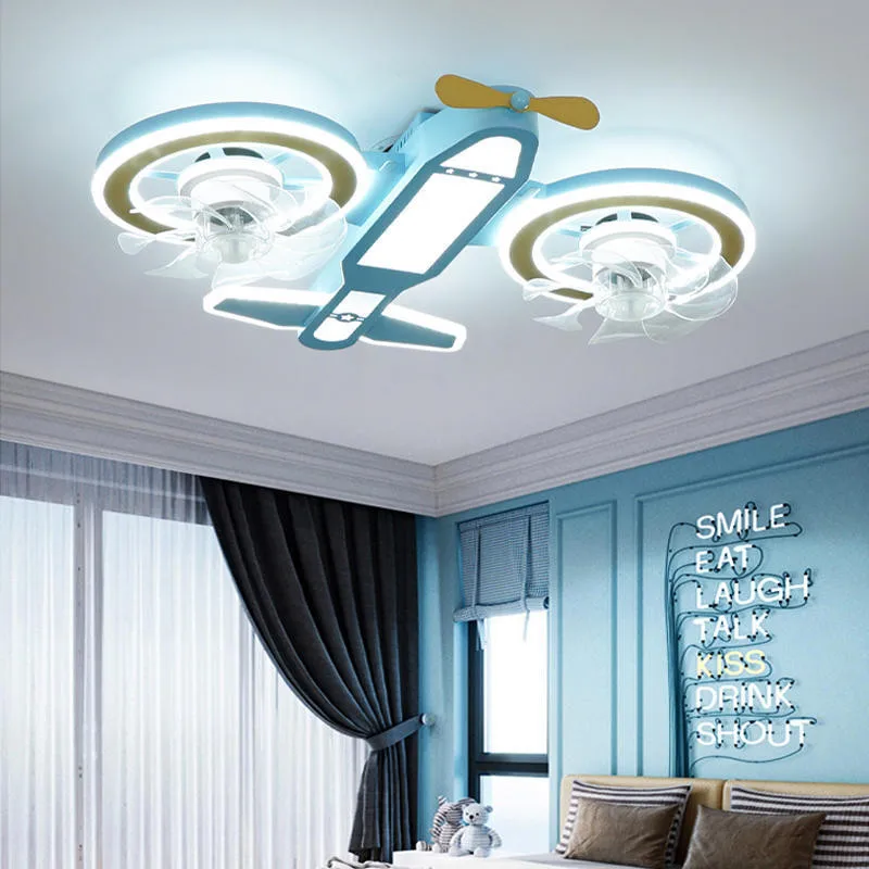 Kids Chandelier Lighting For Kids Room Ceiling Fan With Led Light And Remote Control Airplane Children Room Fan Led Light