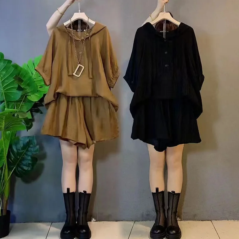 

Повседневный свободный женский комплект, летний модный комплект из смеси хлопка, комплект из двух предметов, универсальный топ, ансамбль для молодых женщин