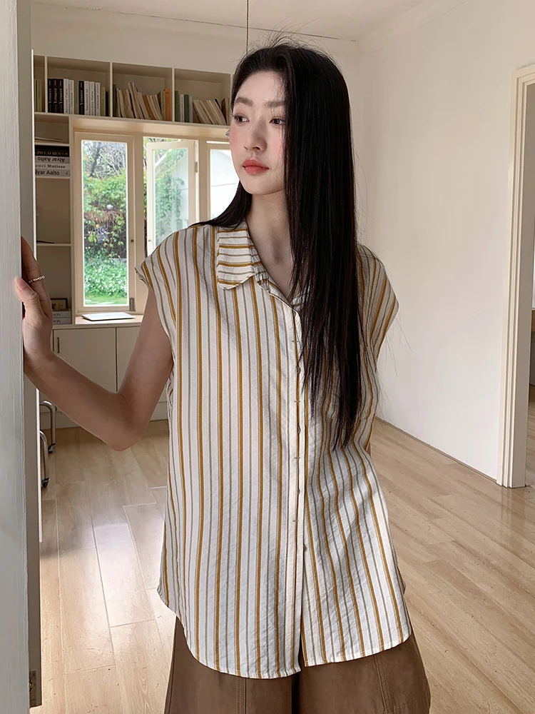 

Boran Casual Stripe Sleeveless Neck Summer New Style Slimming Top for Women Polyester Fiber Thin Model OL Style Commute ...