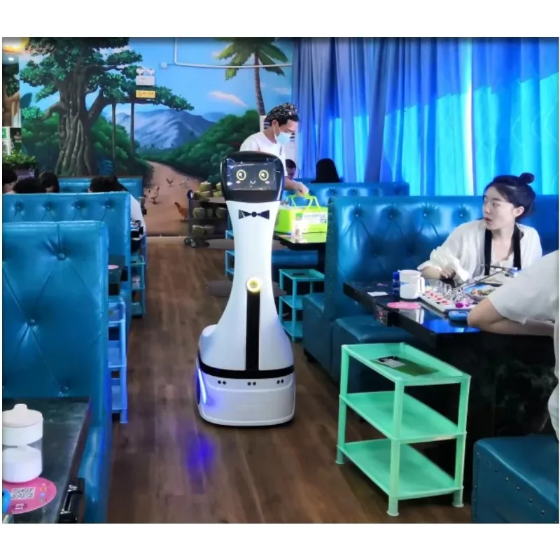 Il ristorante dell'hotel del robot di consegna del cibo ha utilizzato il robot di consegna del materiale dell'ABS del sistema di controllo Android intelligente da 43 kg