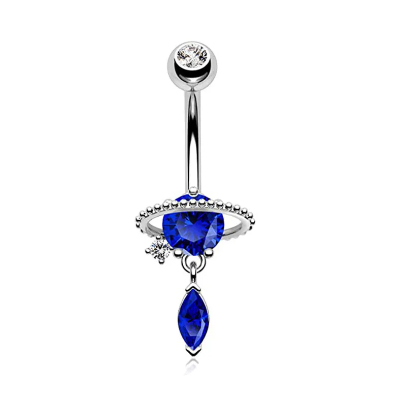 Honorable Blue Belly Button Zircon Belly Piercing Ring Sexy Navel Piercing Heart Belly Bar Navel Piercing for Women Ombligo