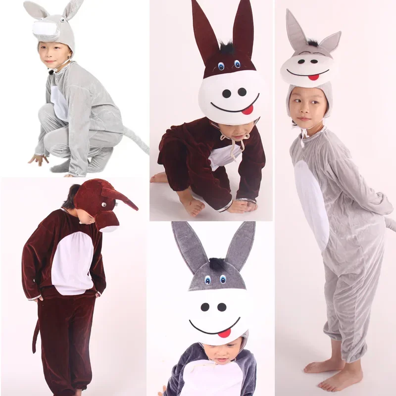 Boy Girl Children Cartoon Animal Brown Donkey Costume Cosplay Fancy Dressed  Christmas Halloween