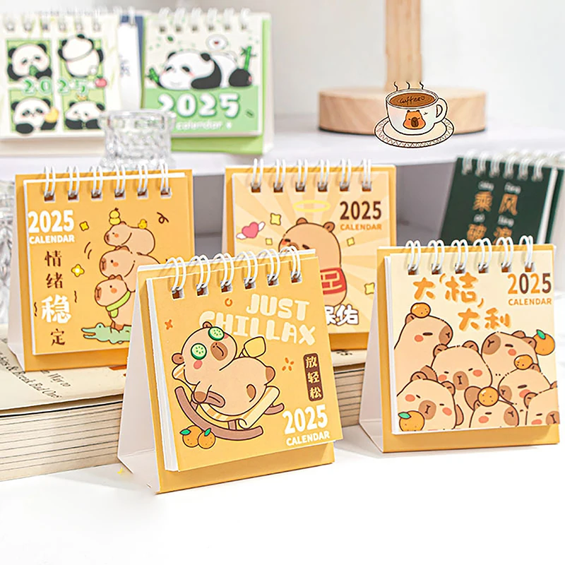 Calendario de escritorio 2025, calendario de carpinchos Kawaii para hacer lista, planificador diario mensual anual, gestión del tiempo, decoración de escritorio, suministros de oficina