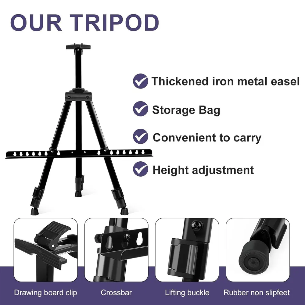 Painting display easel, metal tripod, suitable for painting displays, wedding signage, with carrying bag - black view 4