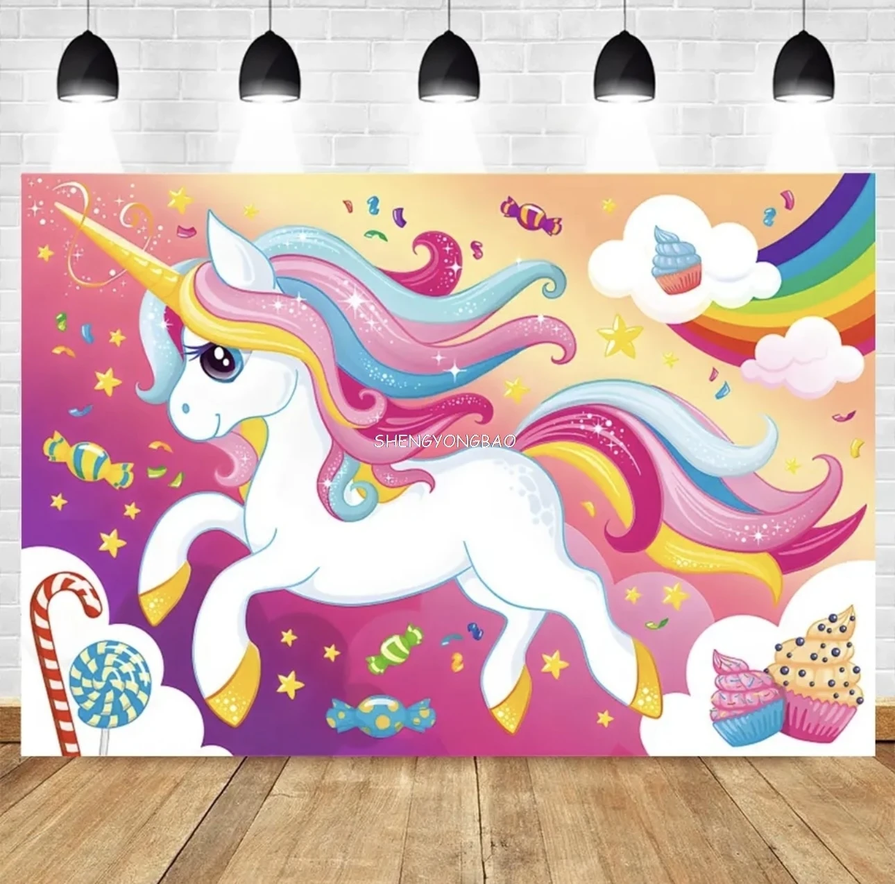 Cenários fotográficos com tema de unicórnio arco-íris, decoração de festa de primeiro aniversário de bebê, fundo de estúdio fotográfico XM-01