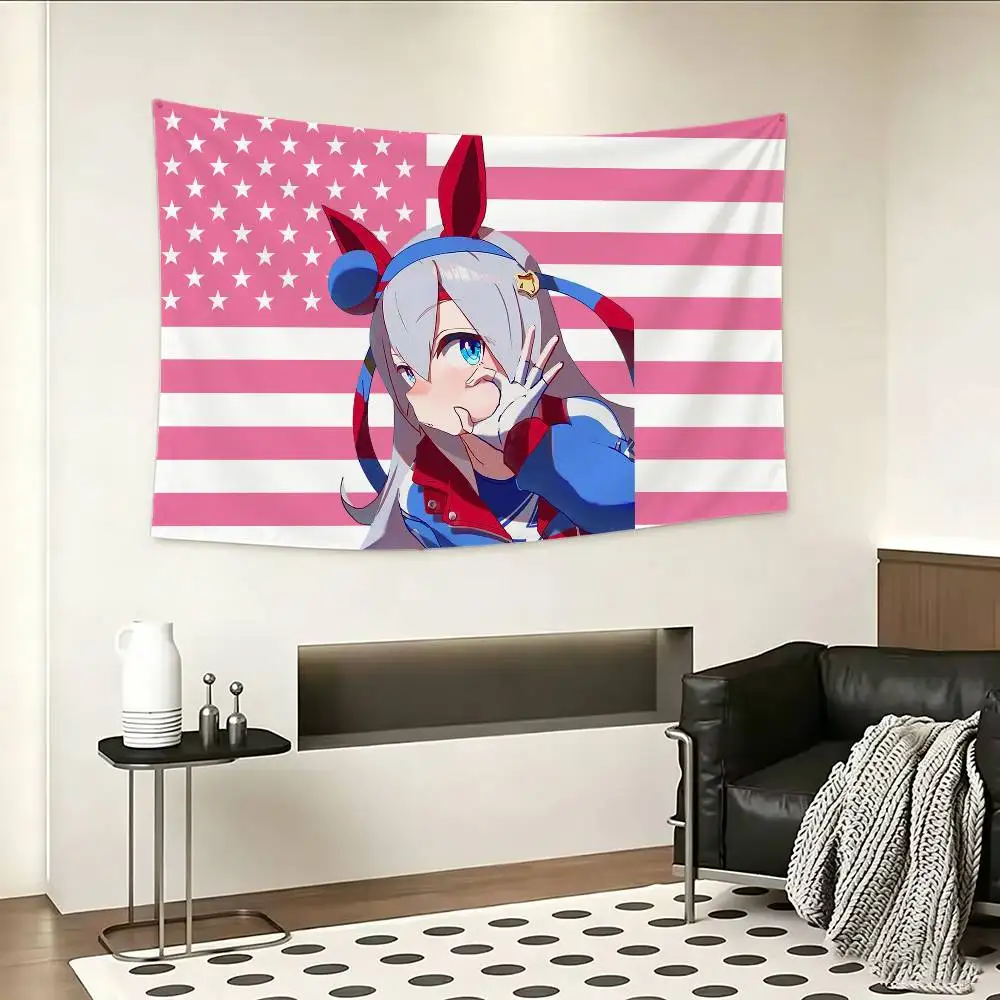 T-Tamamo Croos U-Uma Musume Cinderella Flags Wall Hanging Background Art Banner for Bedroom Home Outdoor Decor