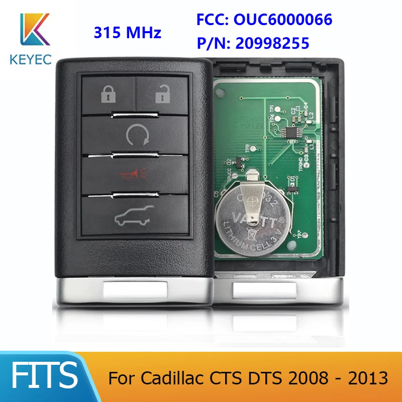 

KEYECU Remote Car Key Fob 5 Buttons 315MHZ for Cadillac CTS DTS 2008 2009 2010 2011 2012 2013 FCC ID: OUC6000066, P/N: 20998255