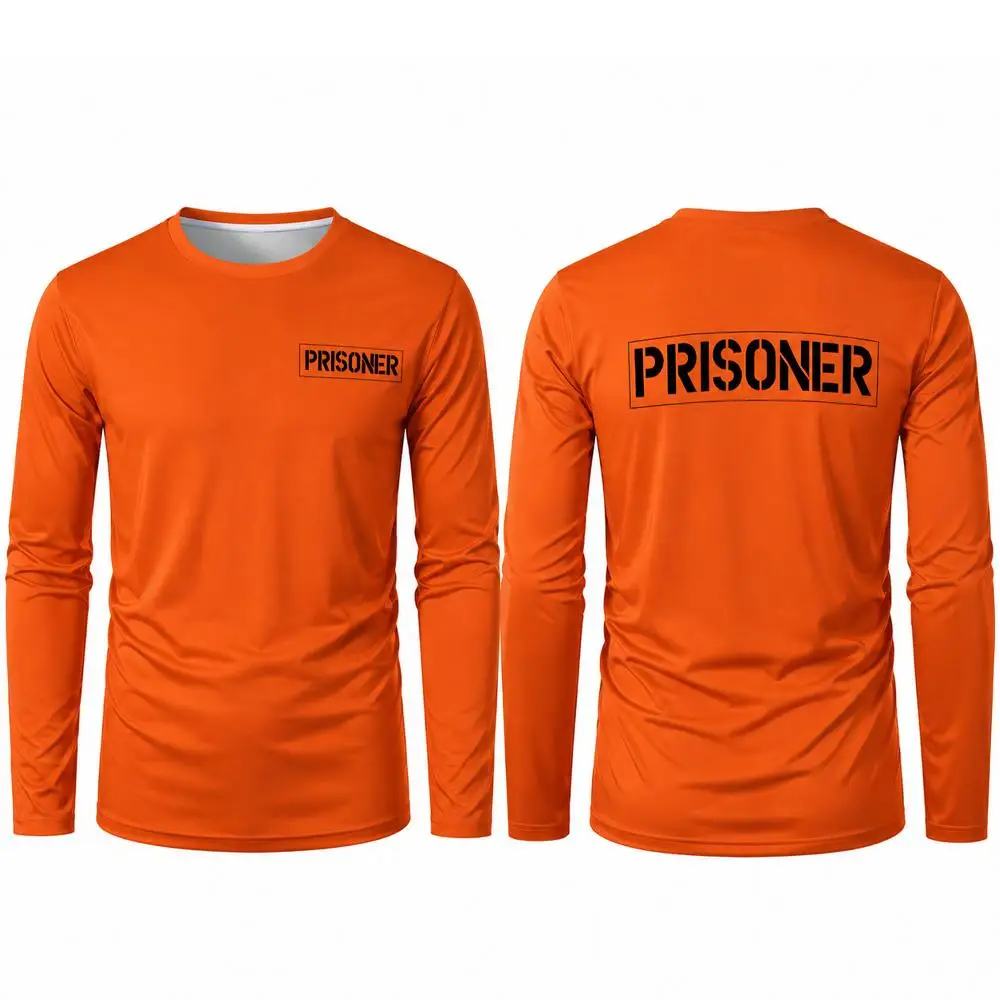New Orange Prisoner Letter Print Long Sleeve T Shirt Halloween Prison Cosplay Costume Men Women Casual Streetwear Fashion Tops