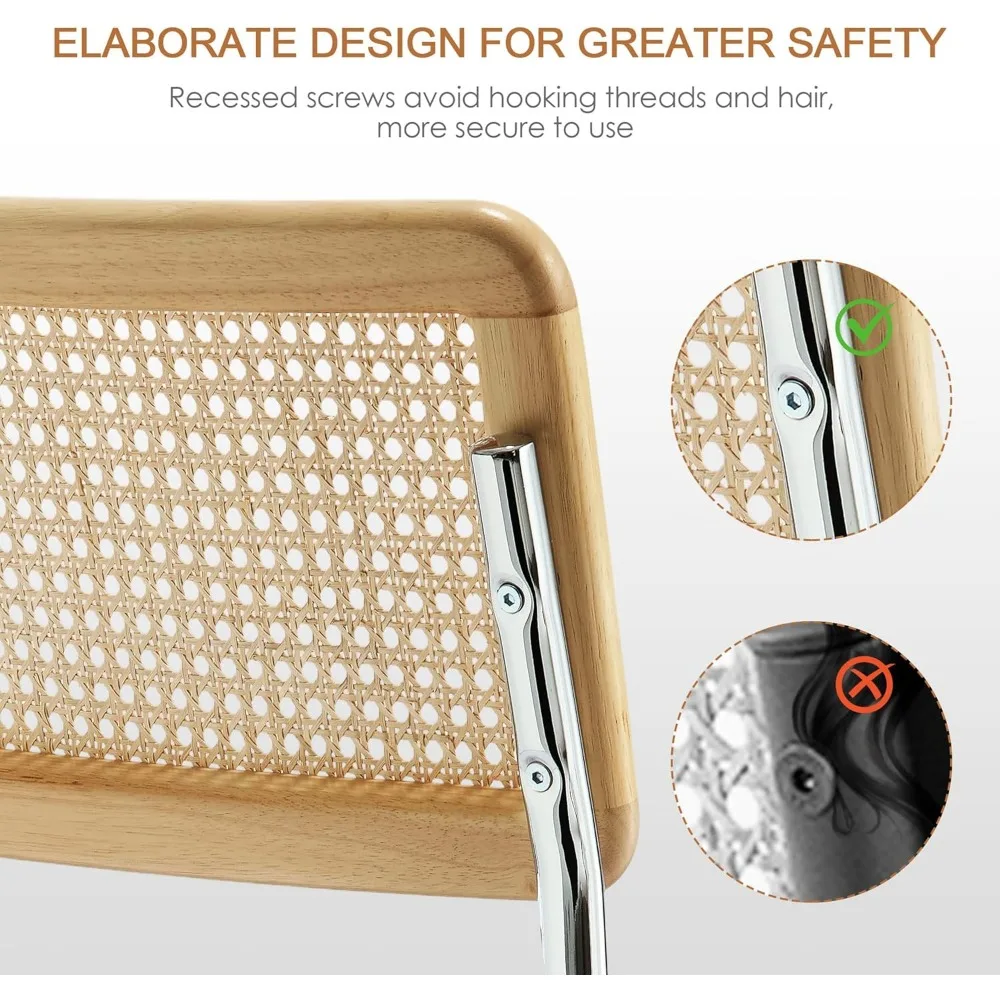 Kursi Bar Rotan Alami Set Isi 2, Bangku Tinggi Konter Modern dengan Sandaran Kayu Solid, Kursi Counter Height 26''