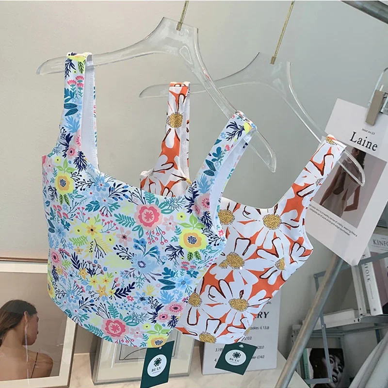 

Women Sports Top Flower Underwear Gym Wide Shoulder Bra Yoga Vest with Chest Pad Running Fitness Vest