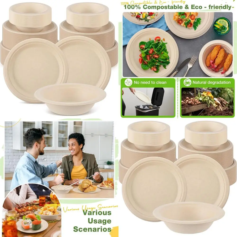 

Набор биоразлагаемых бумажных тарелок и мисок на 100 гостей, 9 и 10 тарелок, миски на 16 унций, экологически чистые принадлежности для вечеринок