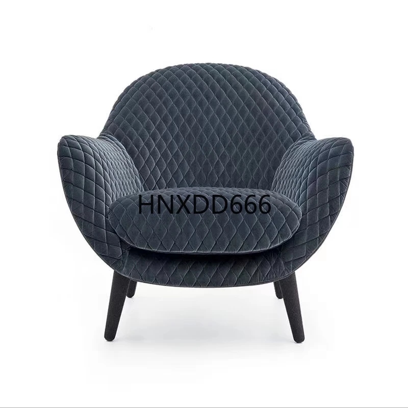 

Nordic fabric rhombus pattern dining chair creative simple glass steel ring armchair