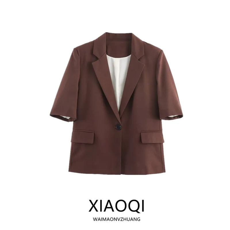 oulder Pad Mixed Fibre Linen ort Sve Suit Jaet New Autumn Women's Faion Ladies' ort Outerwear European Sle