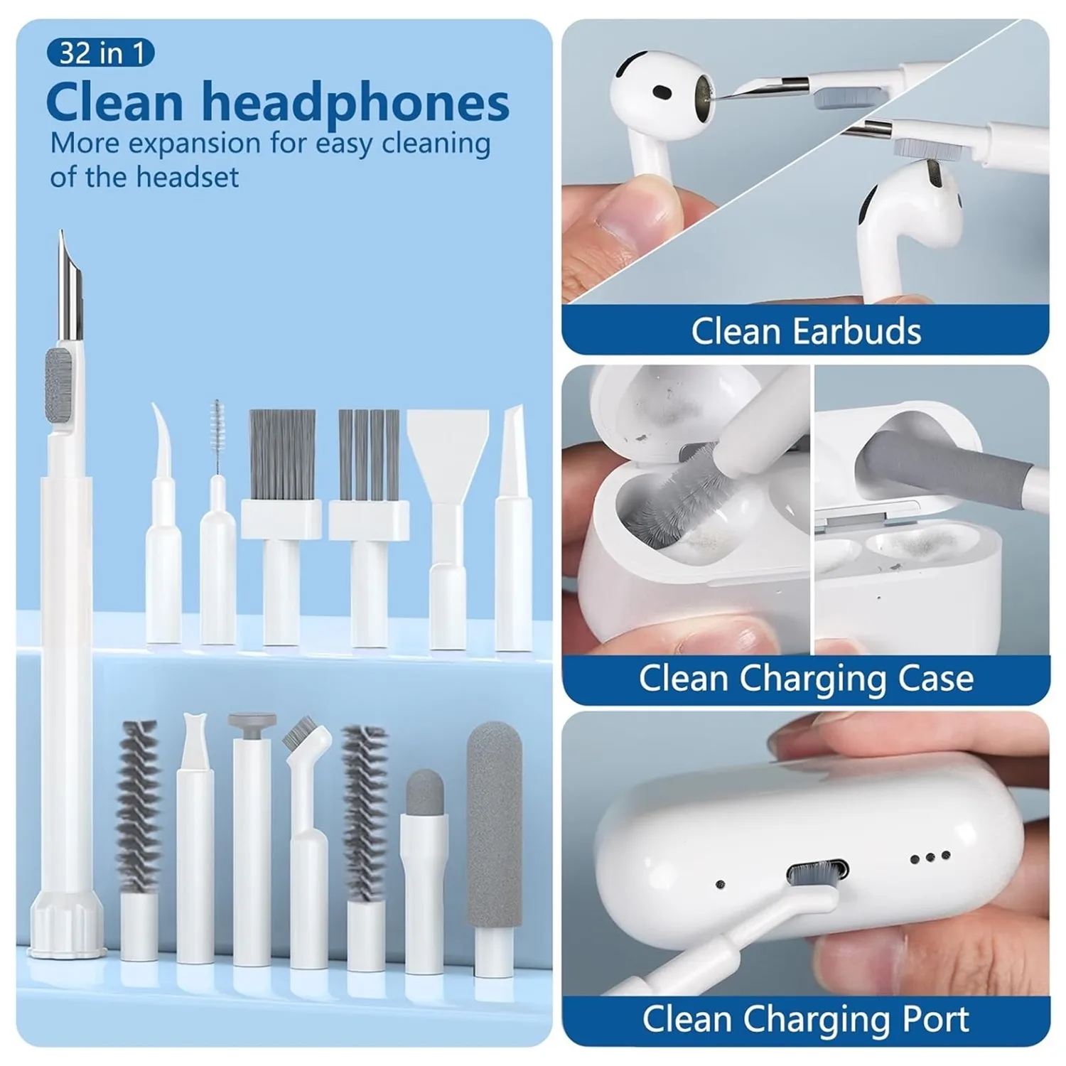 20/32-in-1 Multi-Functional Deep Cleaning Kit for iPhone Ports, AirPods, Keyboard, and Keycap Removal - Precision Tools JJ1739