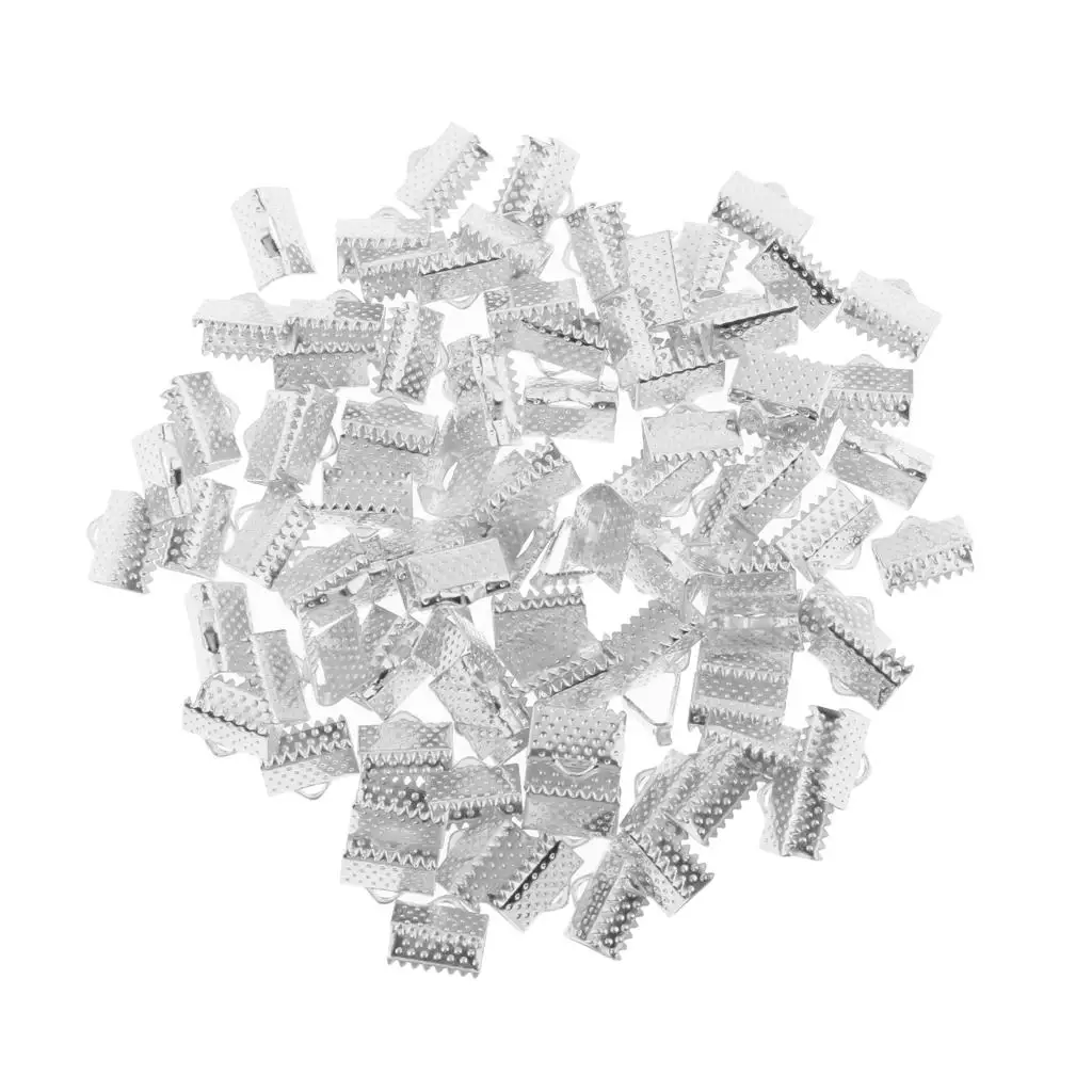 5-6pack 100pcs Clamp Cord End Cap Tip Bracelet Connectors 10mm Sliver