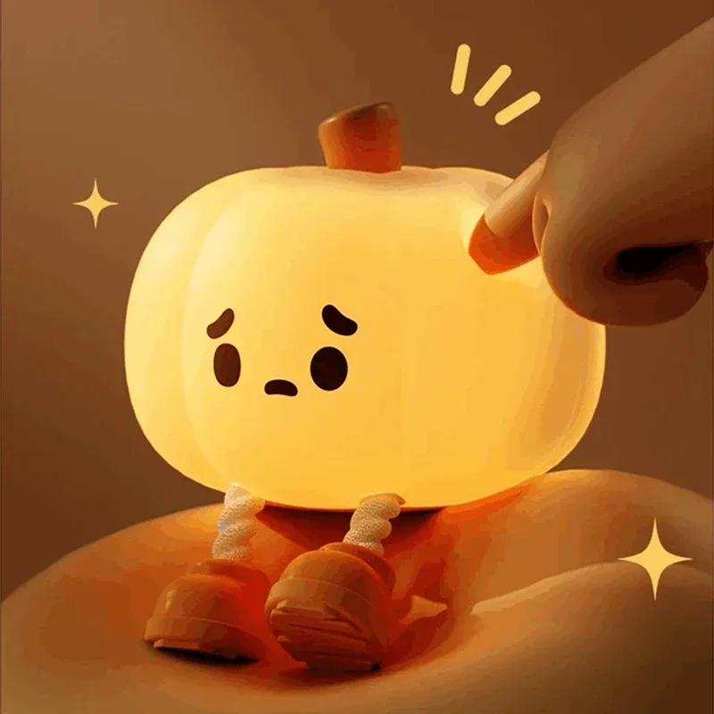 Pumpkin Lantern Silicone LED Sleep Night Light Cartoon Children's Gift Festivals Bedroom Bedside Decorative Table Light