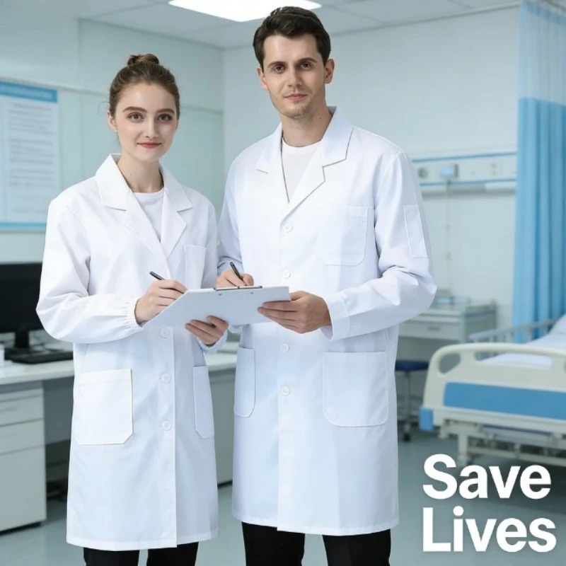 

White Lab Coat Doctor Uniform Workshop Work Wear Chef Coat Restaurant Kitchen Cook Jacket White Uniform