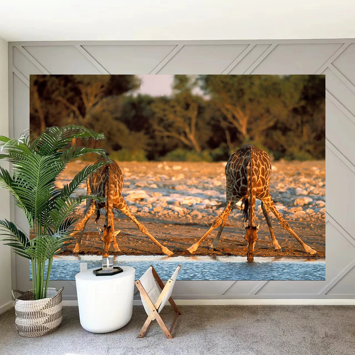 Funny African Savannah Wall Hanging Forest Animal Giraffe Family Sundown Grgeous Room TV Backdrop College Dorm Decor Photography