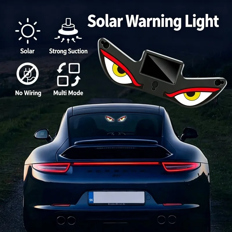 Devil Eye Car Solar  Strong Suction Cup Auto Windshield Flash Lamp Wireless Car Interior Decor Safety Alert Strobe Light
