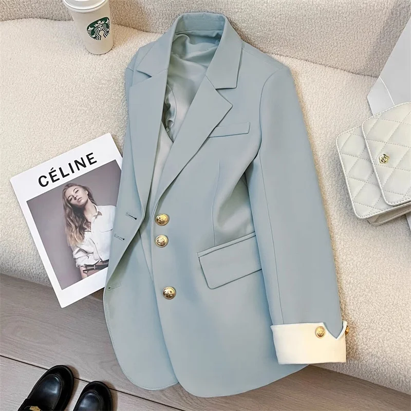 

Casual Women's Suit Jacket 2025 Spring Autumn New Korean Design Sense Internet Celebrity Street Style Small Polyester Crease