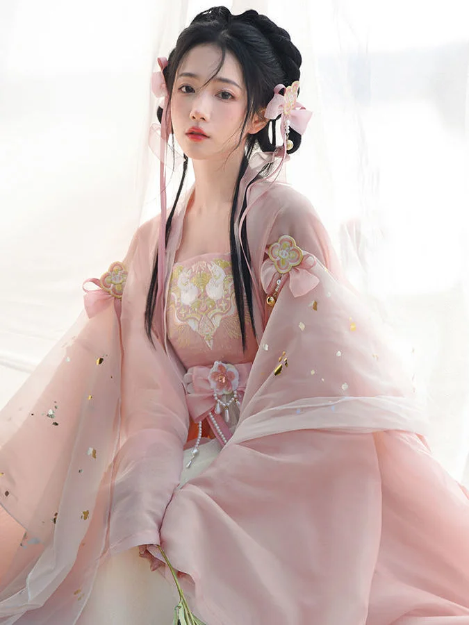 Hanfu فستان المرأة الصينية التقليدية تأثيري حلي تانغ سلالة القديمة Hanfu فستان صيفي الوردي 8 قطعة مرحلة الرقص