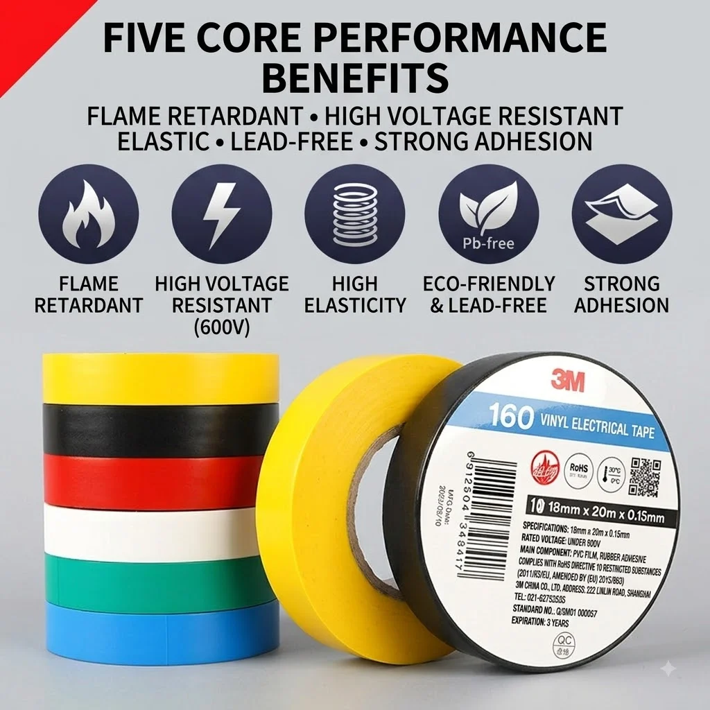 3M 150 160 10M Ultra-Thin Ultra-Adhesive PVC Electrical Tape Waterproof Retardant Insulation Tape for Electrical Wiring