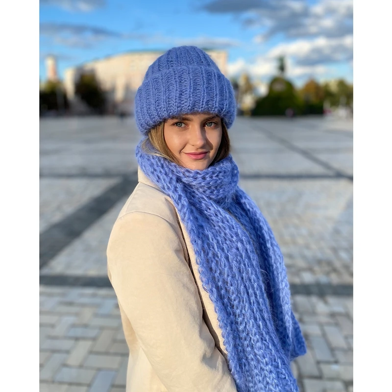 7 Colors Women\'s Knit Hat Scarf Hand 3 Piece Set Soft Warm Warm Winter Solid Color Fashion Accessories for Cold Weather