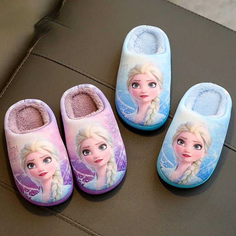 Disney Princess Sofia Elsa Winter Children\'s Cotton Slippers Girl\'s Parent-child Snow Non Slip Warm Baby Slippers Size 24-39