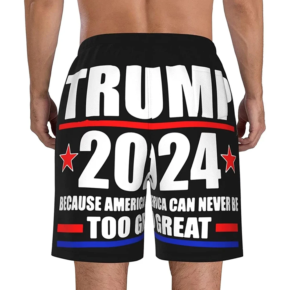 Men\'s Trump 2024 Shorts Pants Men Hawaiian Quick Dry Beach Shorts Swim Trunks Beachwear Bermuda Surf Swimsuit Cool Board Shorts