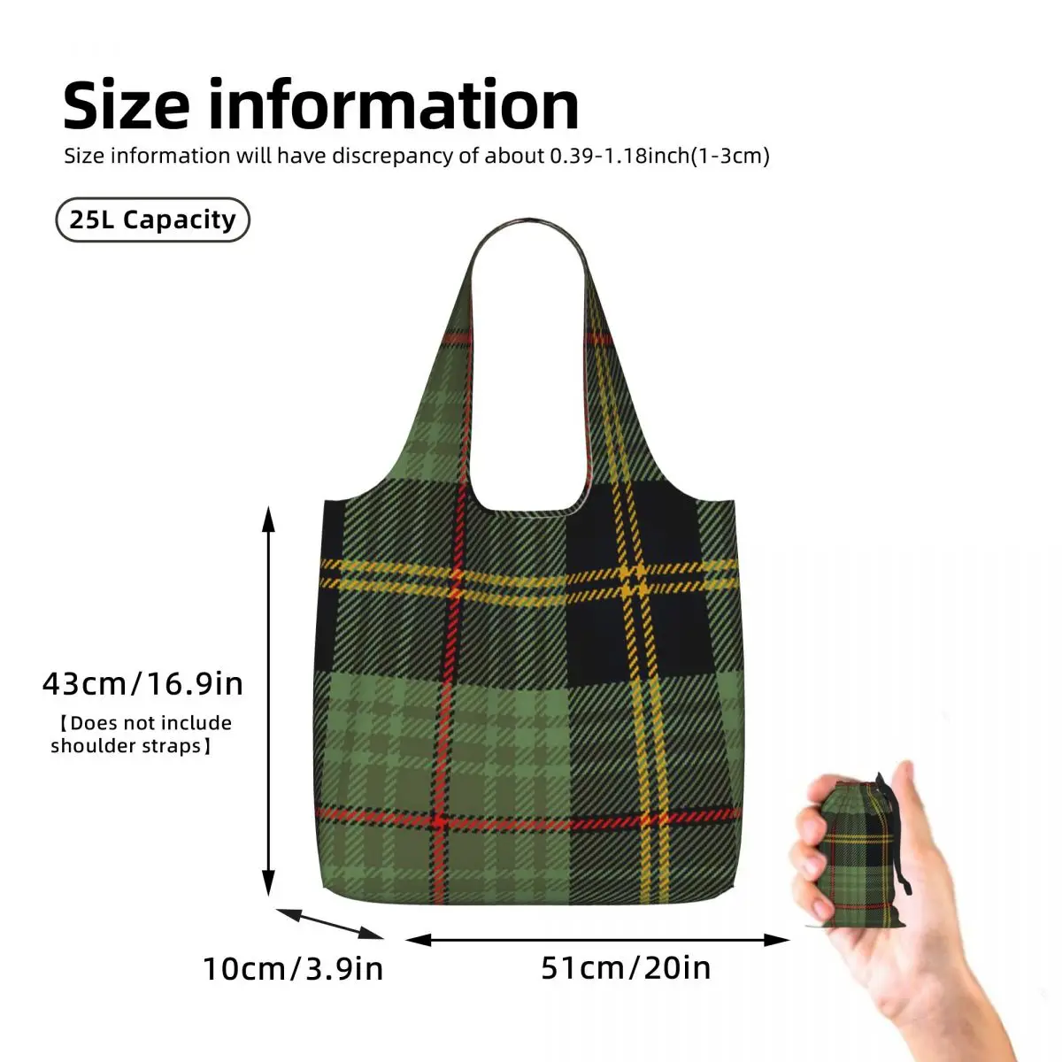 Classic Scottish Clan Tartan Plaid Shopping Tote Bag Canvas Large Capacity Shoulder Bags Shopper Grocery Handbag for Women
