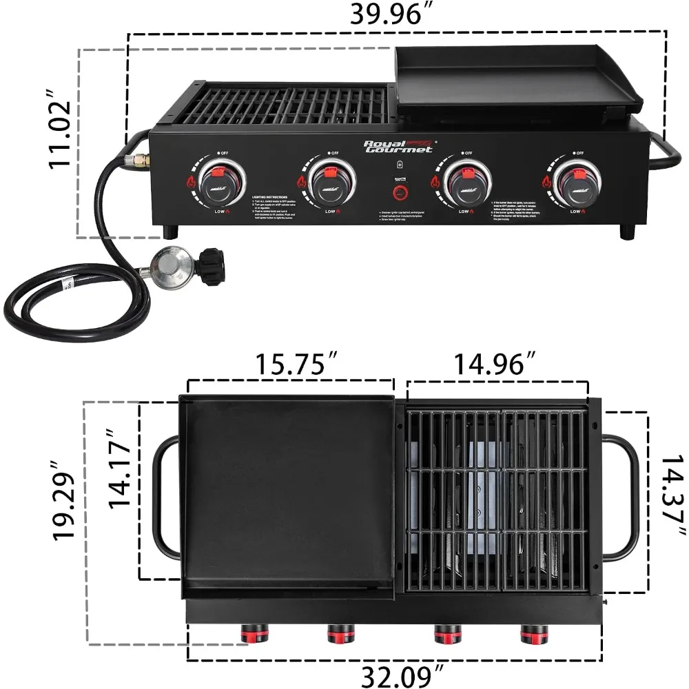 Portable Tabletop Grill & Griddle Combo Bronze Gold for Camping Picnic BBQ