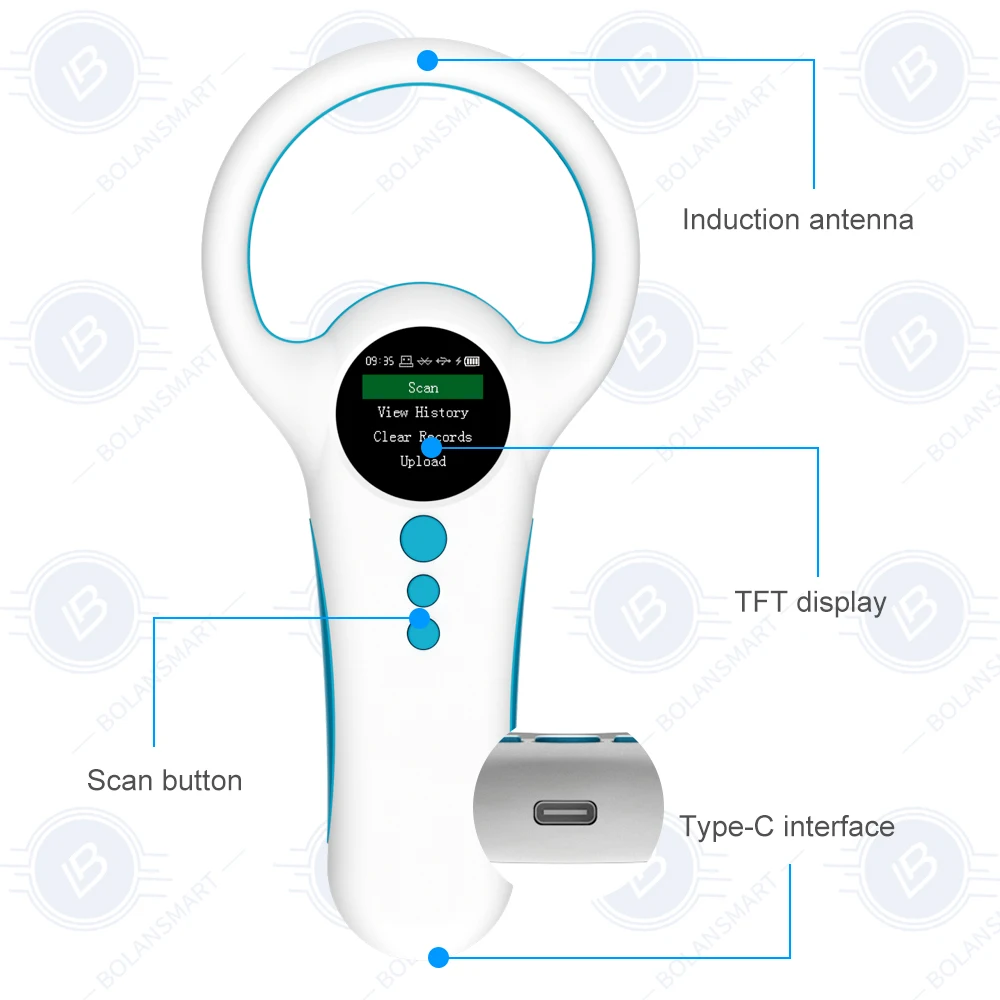 Bluetooth Animal Chip Reader, 134.2/125KHz Dual Frequency, 500 Data Storage, Color Screen, Pets & Livestock, Long Battery Life