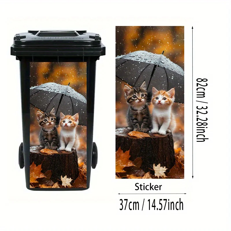 1 Cat Umbrella Autumn Leaf Trash Can Sticker - Waterproof and Durable PVC, Suitable for Trash Can/wall/kitchen Decoration