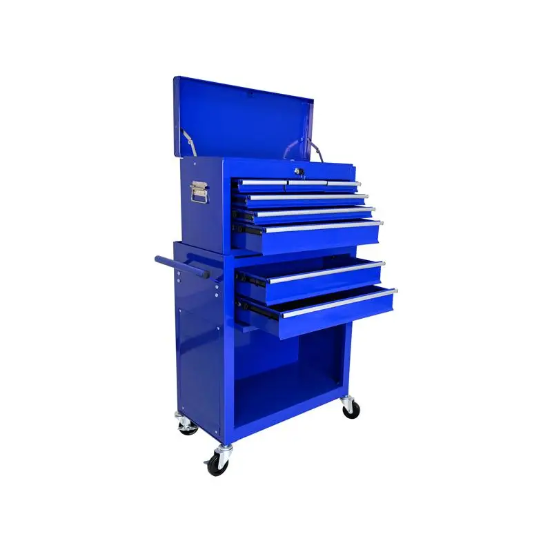 Ящик для инструментов большой емкости с колесиками и ящиками, шкаф для хранения инструментов с 8 ящиками - синий цвет
