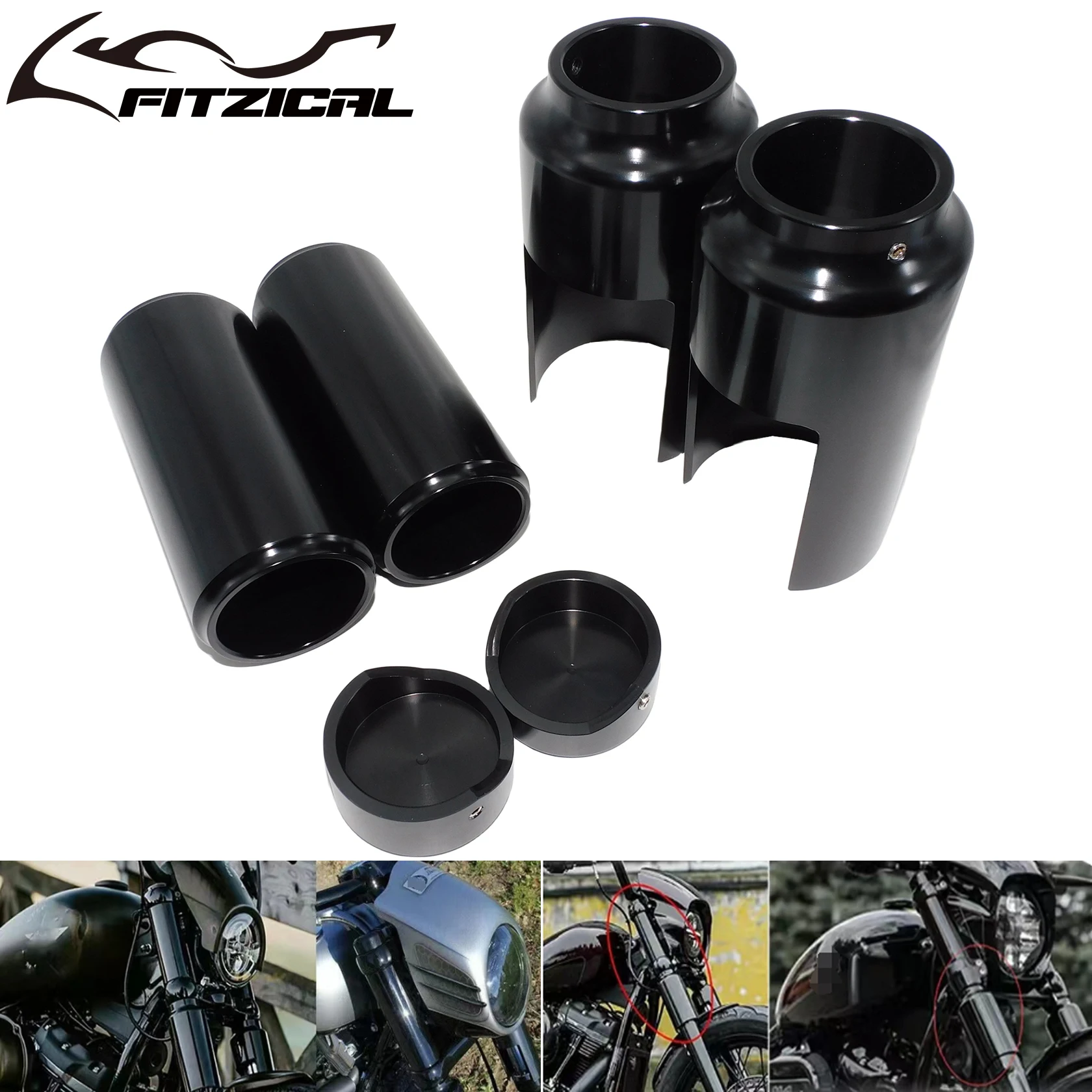 Motorcycle Gloss Black Front Upper Lower Fork Cover Kit Tube Cap Set Aluminum For Harley Softail FXBR FXBRS Breakout 2018-Up