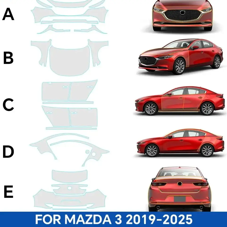 

For Mazda 3 2019-2025 TPU Paint Protection Film Self-Healing Clear Bra Pre-cut PPF Kit Car Body Anti-Scratch Resistant