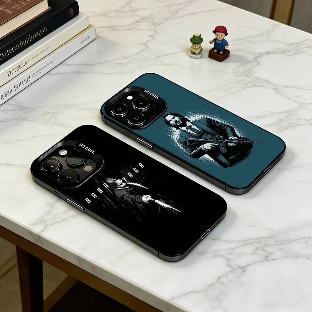 

M-Movie C-Character John Wick Phone Case For iPhone 17,16,15,14,13,12,11 Plus,Pro Max,XS,Colored Silver Plated Inside Cover