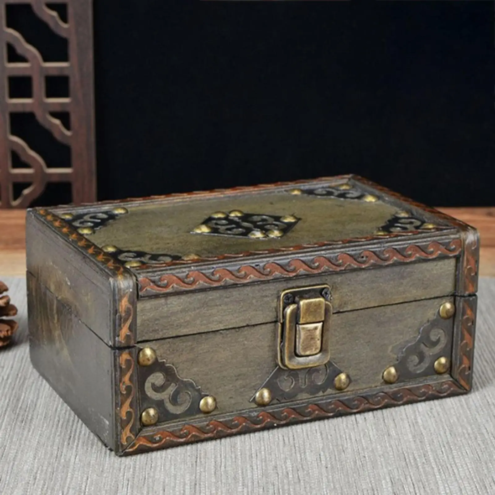 Wooden Jewelry Box Treasure Chest Gift Packing Box Jewelry Organizer Jewelry Display Case for Party Wedding Holiday Necklace
