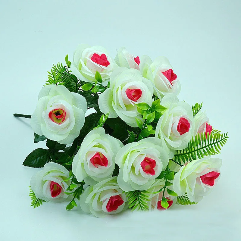 Künstlicher Blumenstrauß, 18-köpfige Rose, rosa Seidenpfingstrose, großer Kopf und Knospe, günstige Kunstblumen für Zuhause, Party, Hochzeit, Dekoration – Detail 9