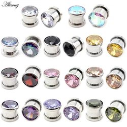 Alisouy 2pcs 4-16mm Stainless Steel Zircon Crystal Thread Ear Tunnels Plug Flesh Expander Stretcher Gauges Body Piercing Jewelry
