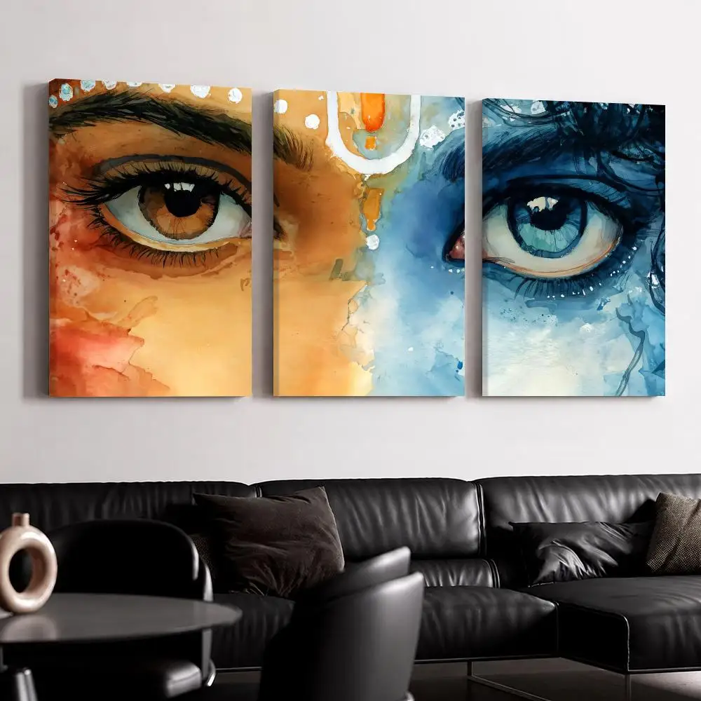 Radha Krishna Eyes Framed Wall Painting Ready to Hang Canvas Poster for Bedroom Living Room Hallway Home Decor Gift