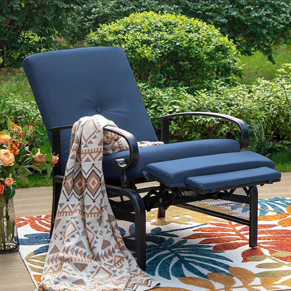 Oversized Outdoor Recliner Chair, Zero Gravity Metal Patio Recliner Lounger Chaise Chair with Removable Blue Cushion